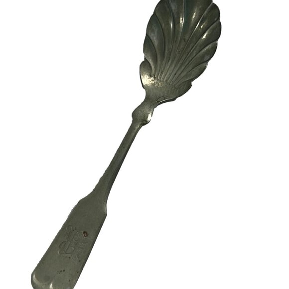 Vintage Brazil Silver Sugar Spoon Monogram Shell Shape 5.5" Long Silverplate - Picture 7 of 7